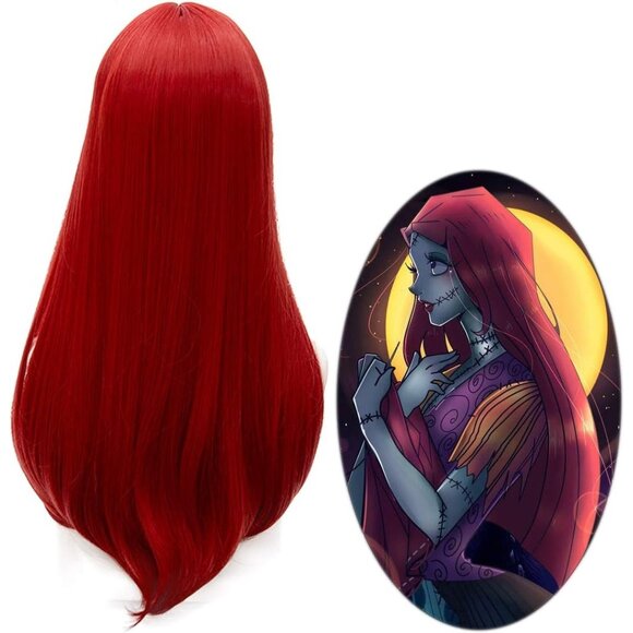 Women Red 60cm Long Straight Center Cosplay Wig for Halloween Costume Party - Picture 1 of 7